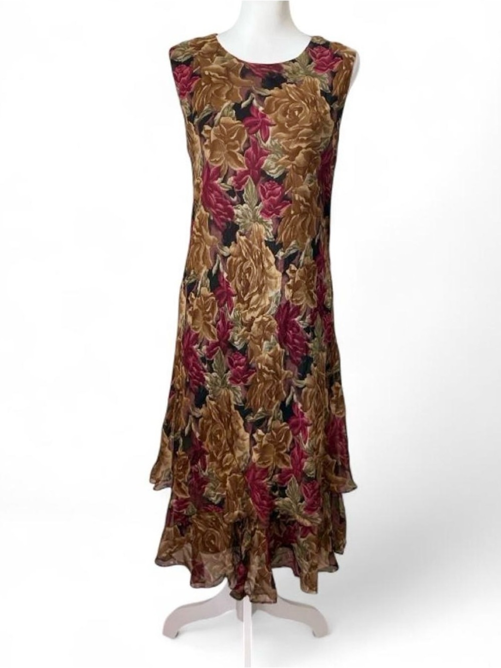Vintage Silk Floral Midi Dress